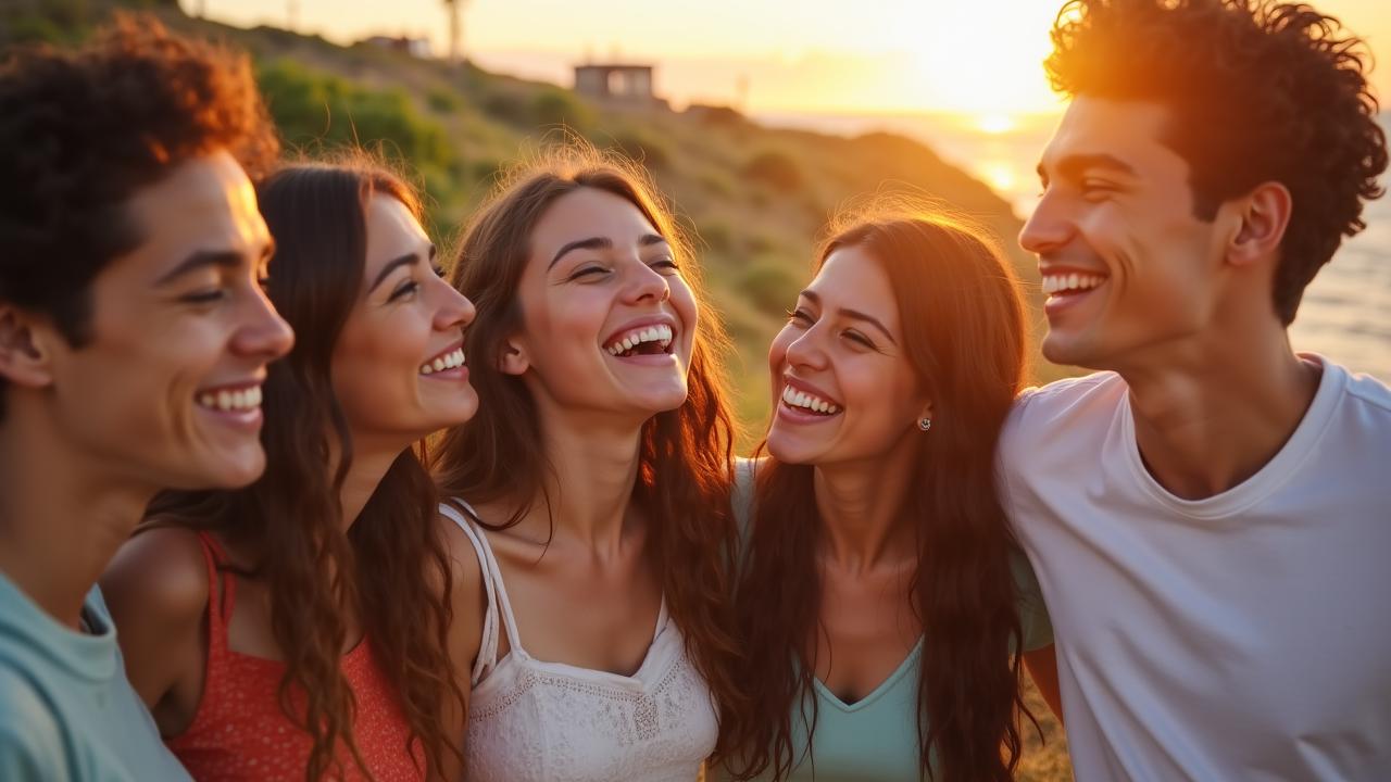 Diverse group of happy teenagers with healthy, glowing skin