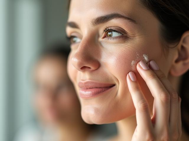 Woman applying serum