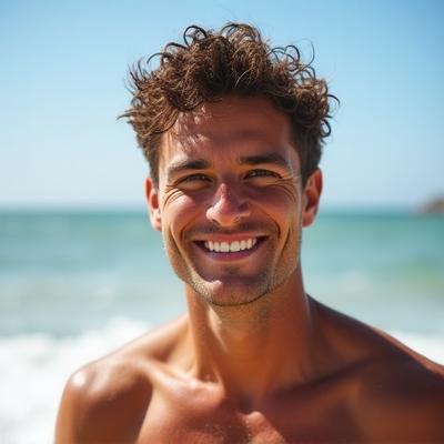 Bouncer Onte smiling at the beach