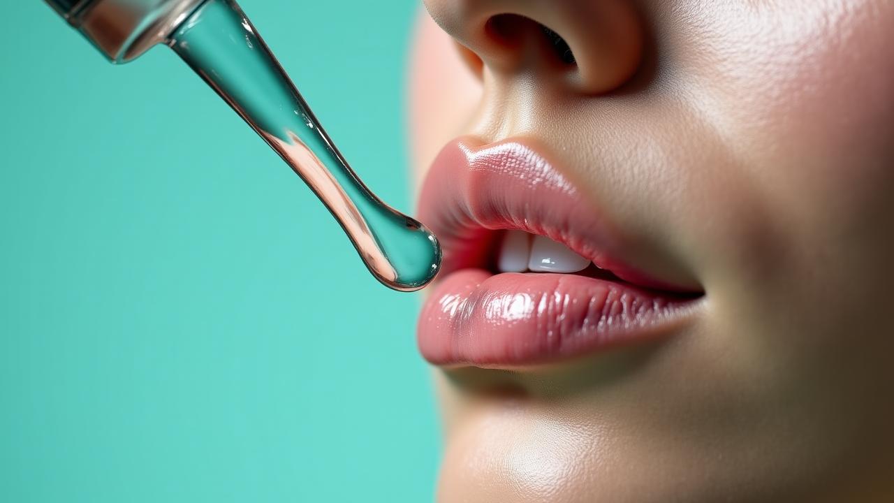 Macro shot of luminous skincare serum on hydrated skin